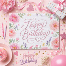 Joyeux Anniversaire Filles Fleurs Argent Rose 