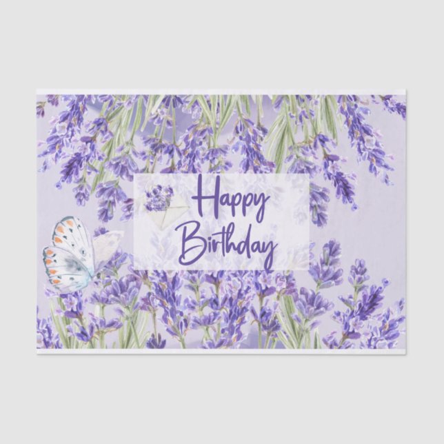 Papier Mousseline Joyeux Anniversaire Fleurs de Lavande Violette (Recto)