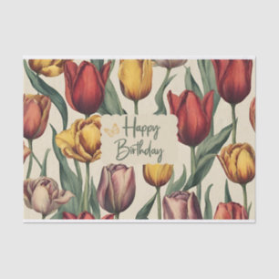 Papier Mousseline Joyeux Anniversaire Fleurs de Tulipes colorées