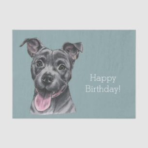 Papier Mousseline Joyeux anniversaire gris de chien de pitbull