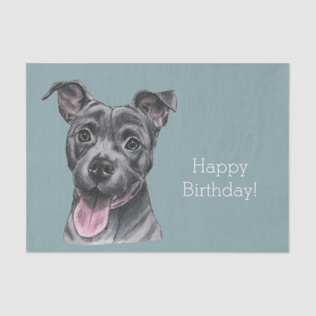 Papier Mousseline Joyeux anniversaire gris de chien de pitbull (Recto)