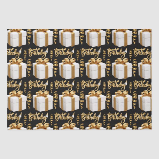 Papier Mousseline Joyeux Anniversaire Livre blanc Or Tissu (Recto)