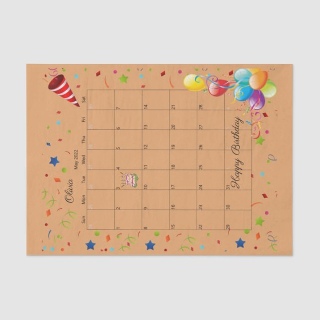 Papier Mousseline Joyeux anniversaire mai 2022 Tissue Paper (Recto)