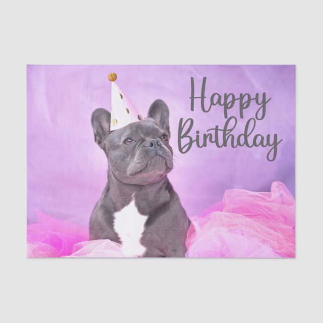 Papier Mousseline Joyeux Anniversaire mignon Funny French Bulldog (Recto)