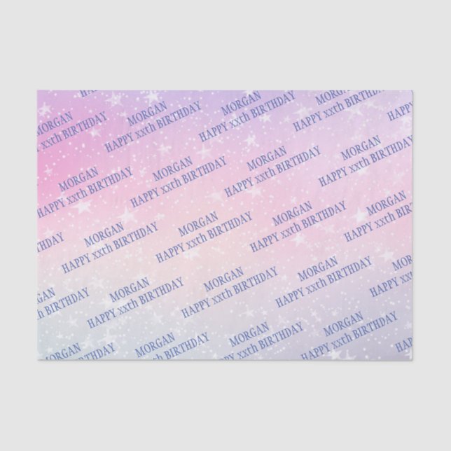 Papier Mousseline Joyeux Anniversaire, N'Importe Quel Âge, Nom, Étoi (Recto)