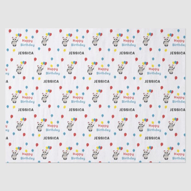 Papier Mousseline Joyeux anniversaire Panda ours blanc (Recto)