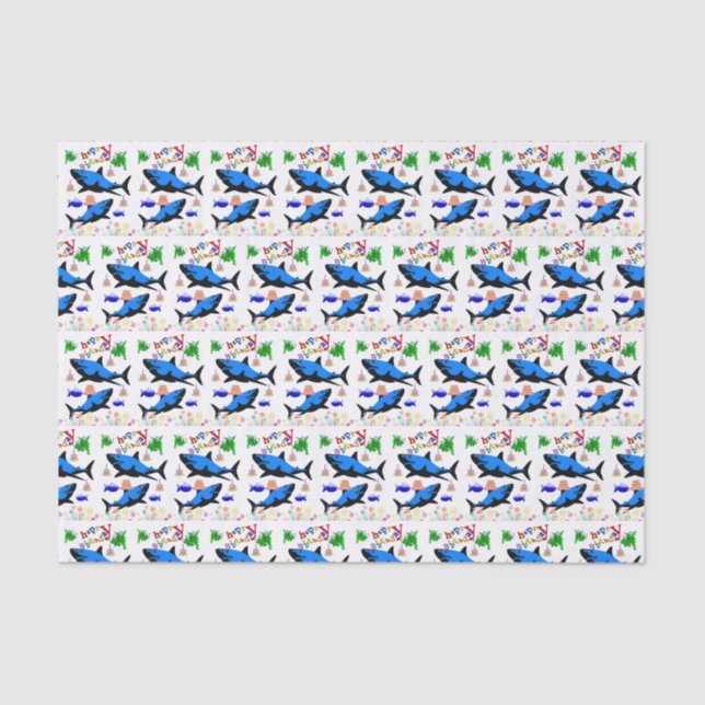 Papier Mousseline Joyeux Anniversaire Papier Tissu Requin (Recto)