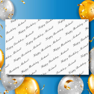 Papier Mousseline Joyeux Anniversaire Personnalisé Nom Élégant Blanc