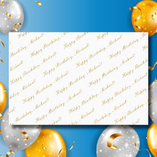 Papier Mousseline Joyeux Anniversaire Personnalisé Nom Élégant Blanc