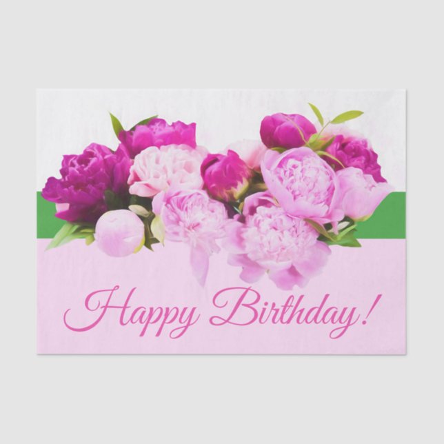 Papier Mousseline Joyeux Anniversaire Pivoines (Recto)