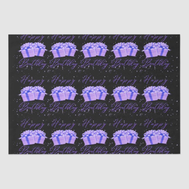 Papier Mousseline Joyeux Anniversaire Plutôt Violet Papier Tissu (Recto)