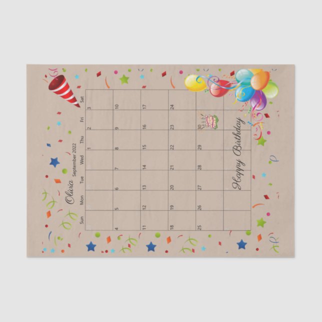 Papier Mousseline Joyeux anniversaire Septembre 2022 Tissue Paper (Recto)