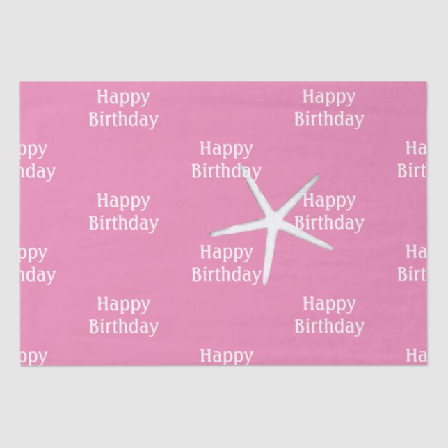 Papier Mousseline Joyeux Anniversaire Starfish Nautique rose mignonn (Recto)