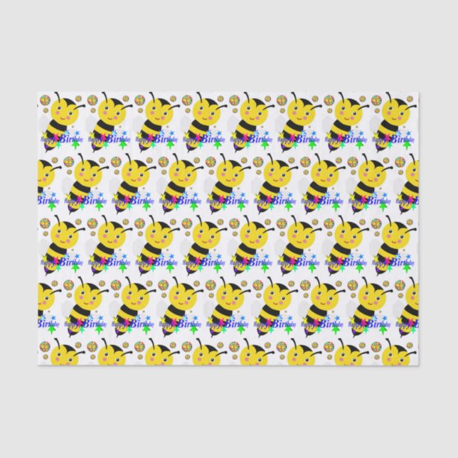 Papier Mousseline Joyeux Anniversaire Tissu Bumblebee (Recto)