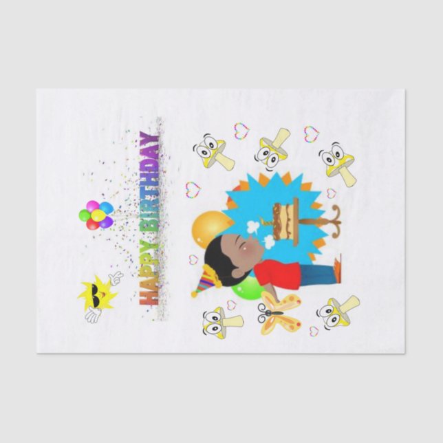 Papier Mousseline Joyeux Anniversaire Tissu Papier Africain Boy Cham (Recto)