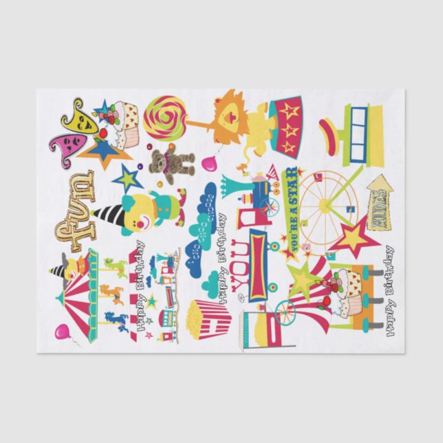 Papier Mousseline Joyeux Anniversaire Tissu Papier Carnaval Cirque (Recto)