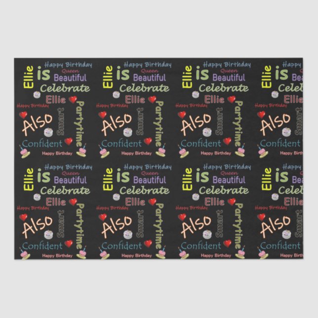 Papier Mousseline Joyeux Anniversaire Tissu Papier Ellie (Recto)