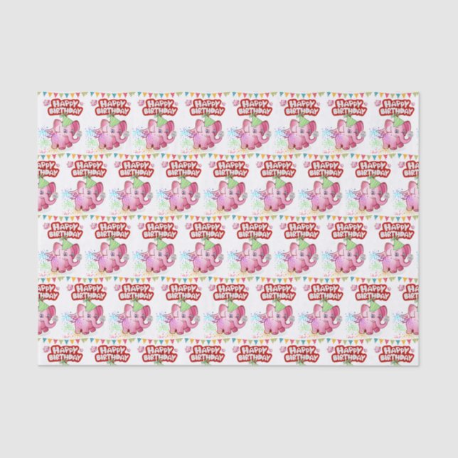 Papier Mousseline Joyeux Anniversaire Tissu Papier Pink Pig (Recto)