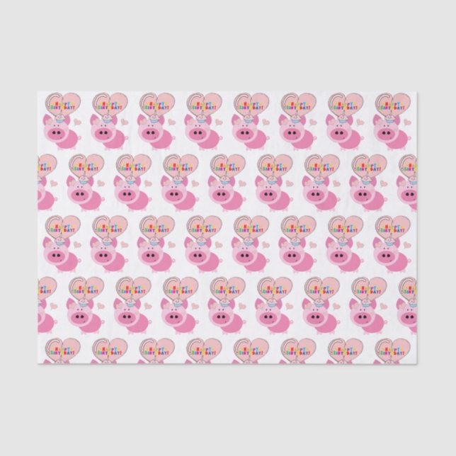 Papier Mousseline Joyeux Anniversaire Tissu Papier Pink Pig (Recto)