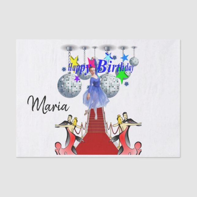 Papier Mousseline Joyeux Anniversaire Tissu Papier Rouge Tapis (Recto)