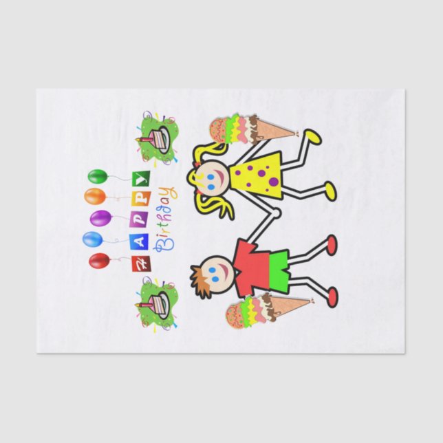 Papier Mousseline Joyeux Anniversaire Tissu Papier Twins Glace Cream (Recto)