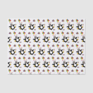 Papier Mousseline Joyeux Anniversaire Tissu Pingouin