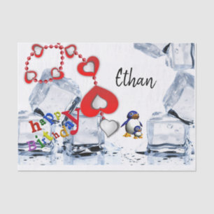 Papier Mousseline Joyeux Anniversaire Tissu Pingouin