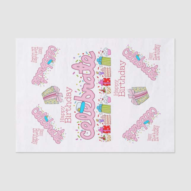 Papier Mousseline Joyeux Anniversaire Tissue Paper Celebrate Pink (Recto)