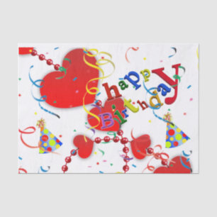 Papier Mousseline Joyeux Anniversaire Tissue Paper Coeurs rouges