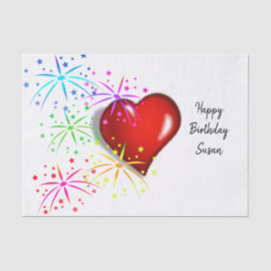 Papier Mousseline Joyeux Anniversaire Tissue Paper Coeurs rouges