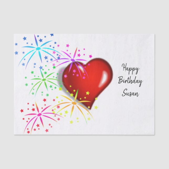 Papier Mousseline Joyeux Anniversaire Tissue Paper Coeurs rouges (Recto)