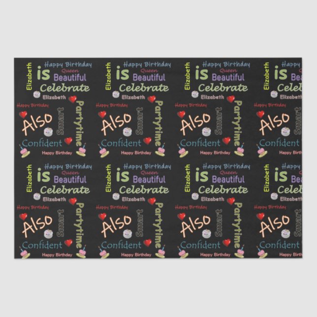 Papier Mousseline Joyeux Anniversaire Tissue Paper Elizabeth (Recto)