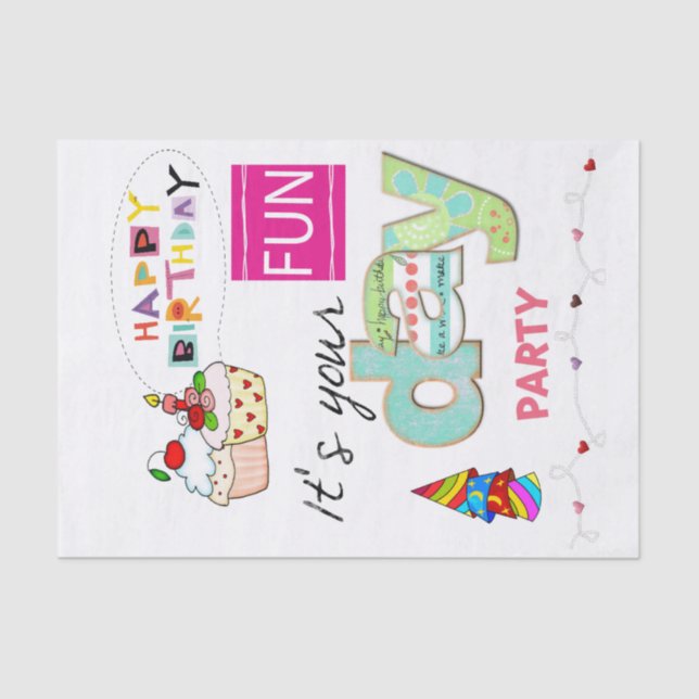 Papier Mousseline Joyeux Anniversaire Tissue Paper FUN Cupcake (Recto)