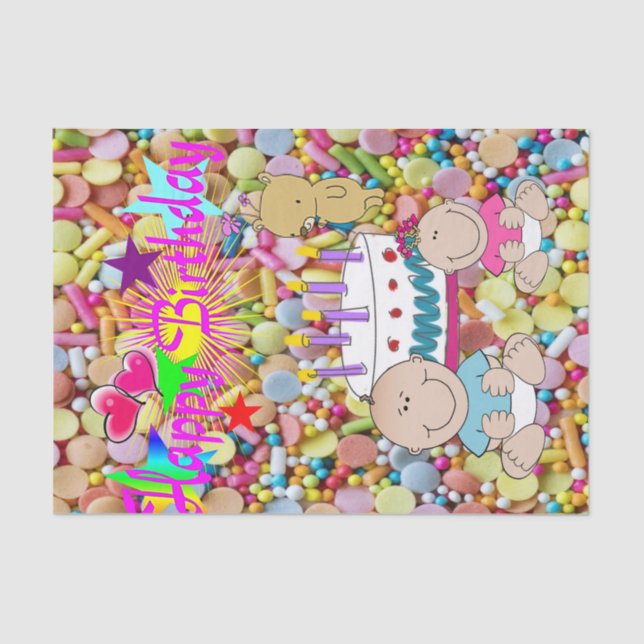 Papier Mousseline Joyeux anniversaire Tissue Paper Kids (Recto)