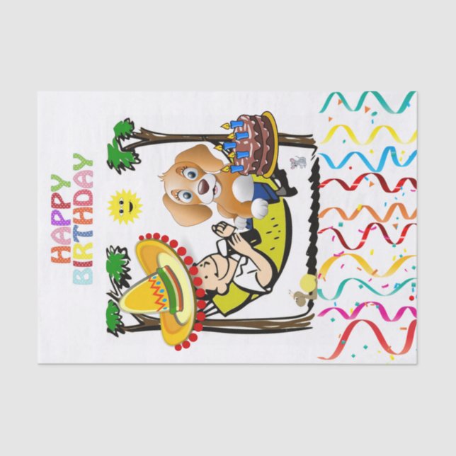 Papier Mousseline Joyeux anniversaire Tissue Paper Man Chien (Recto)