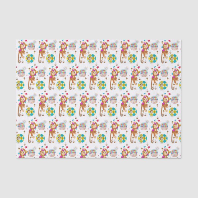 Papier Mousseline Joyeux Anniversaire Tissue Paper Monkey (Recto)