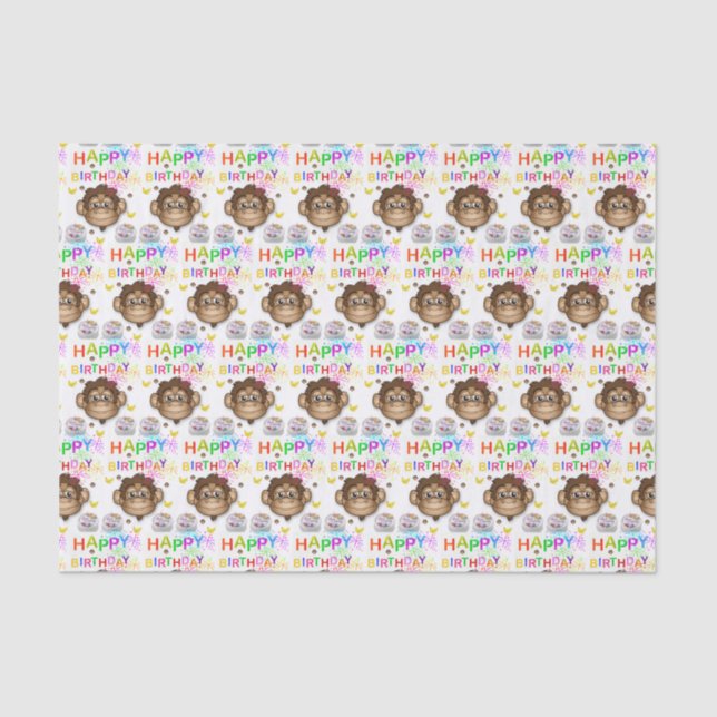 Papier Mousseline Joyeux Anniversaire Tissue Paper Monkey (Recto)