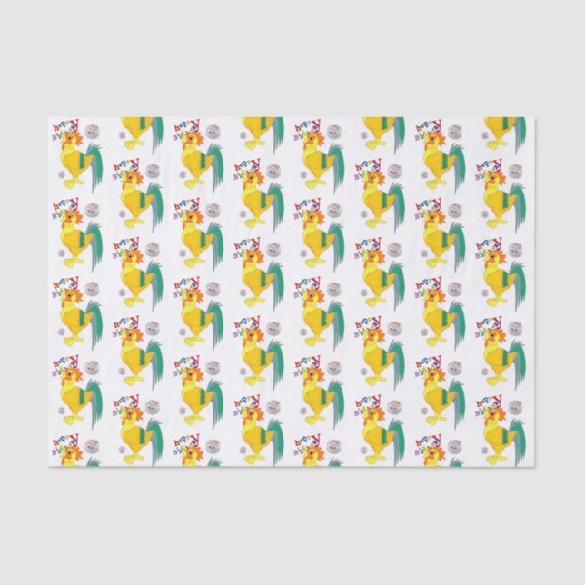 Papier Mousseline Joyeux Anniversaire Tissue Paper Rooster (Recto)
