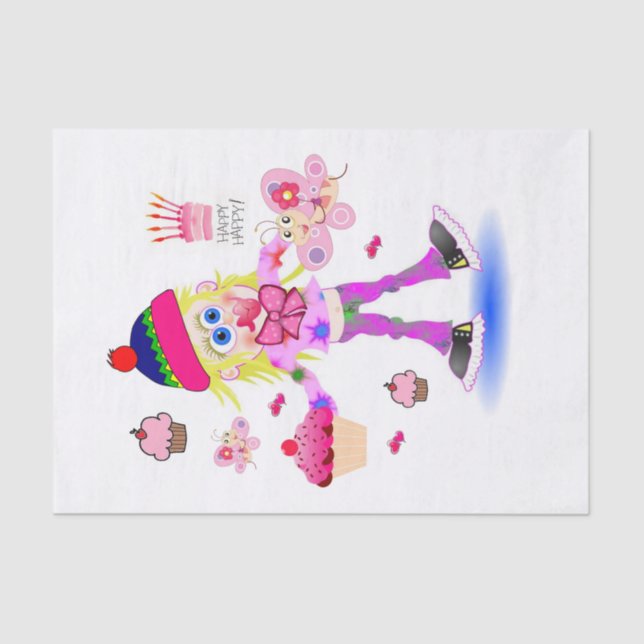 Papier Mousseline Joyeux Anniversaire Tissue Paper Wacky Girl (Recto)