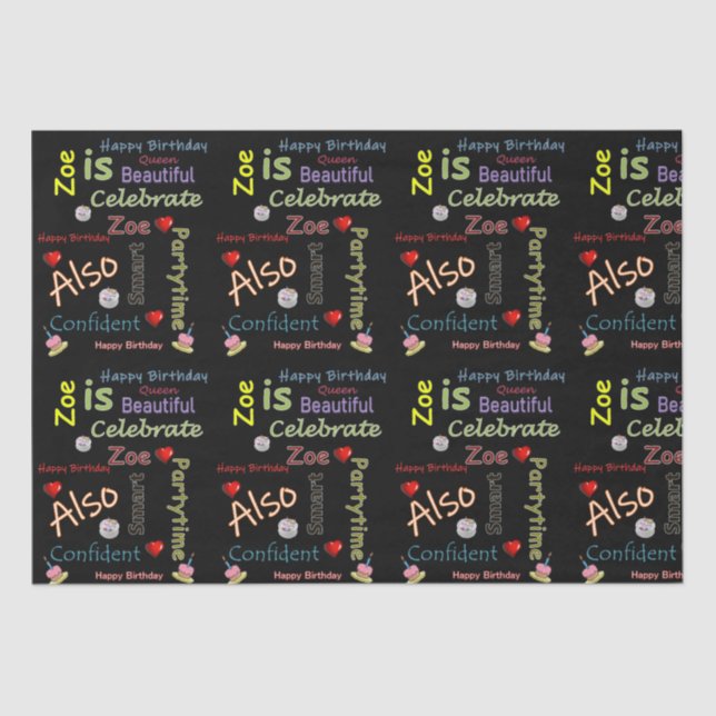 Papier Mousseline Joyeux anniversaire Tissue Paper Zoe (Recto)