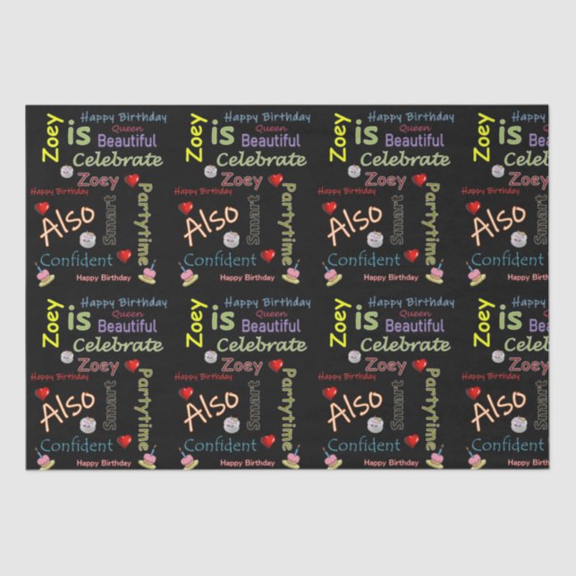 Papier Mousseline Joyeux anniversaire Tissue Paper Zoey (Recto)