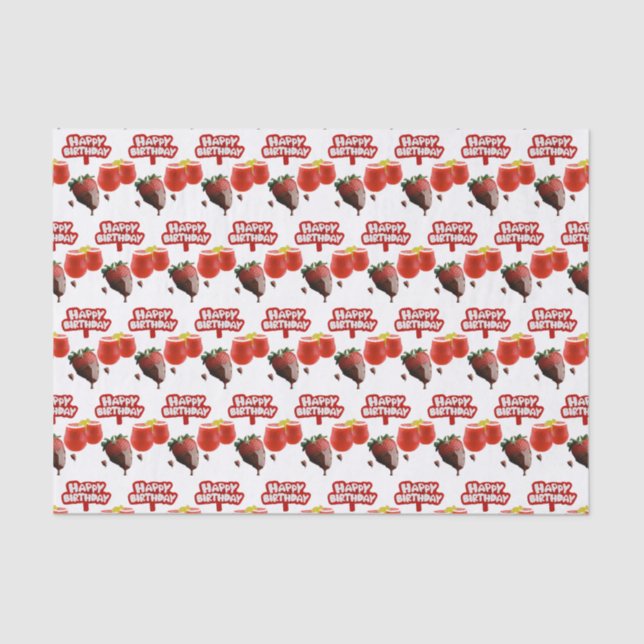 Papier Mousseline Joyeux Anniversaire Tissue Papier fraise (Recto)