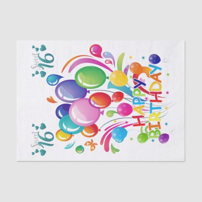 Papier Mousseline Joyeux anniversaire Tissue Sweet sixteen papier (Recto)