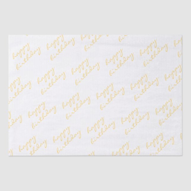 Papier Mousseline Joyeux Anniversaire White Gold Script (Recto)