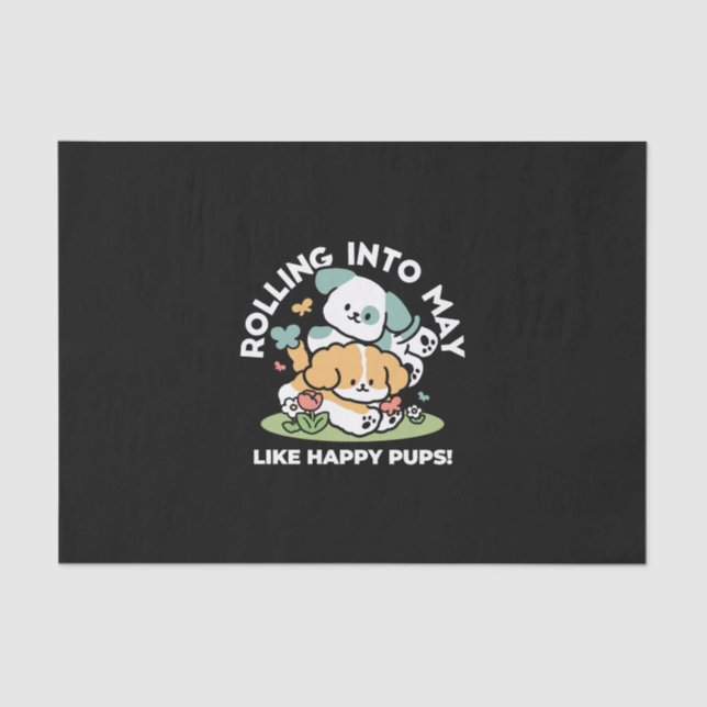 Papier Mousseline Joyeux Chiots Arrivés En Mai - Kawaii Dog Art (Recto)