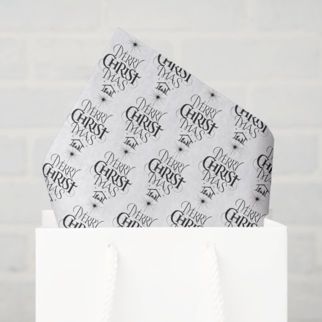 Papier Mousseline Joyeux CHRISTmas Christian Calligraphie (Sac cadeau)