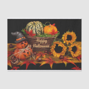 Papier Mousseline Joyeux Citrouilles d'Halloween et tournesols