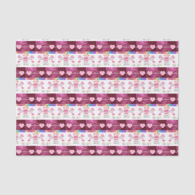 Papier Mousseline Joyeux Flamant rose papier Tissu Anniversaire (Recto)