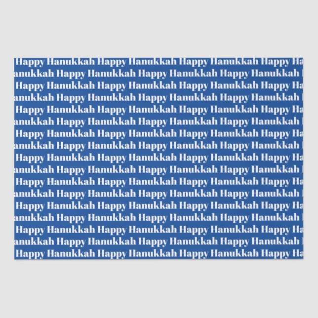 Papier Mousseline Joyeux Hanoukka bleu blanc moderne typographie cad (Recto)