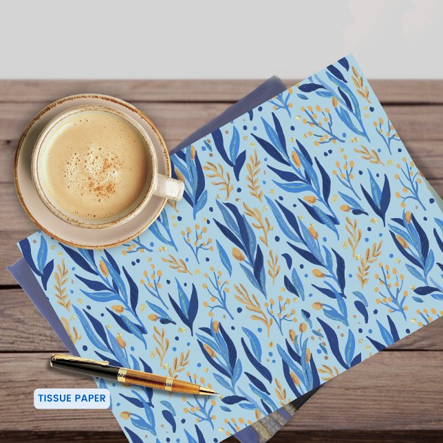 Papier Mousseline Joyeux Hanoukka bleu clair floral (Happy Hanukkah Light Blue Floral Tissue Paper)